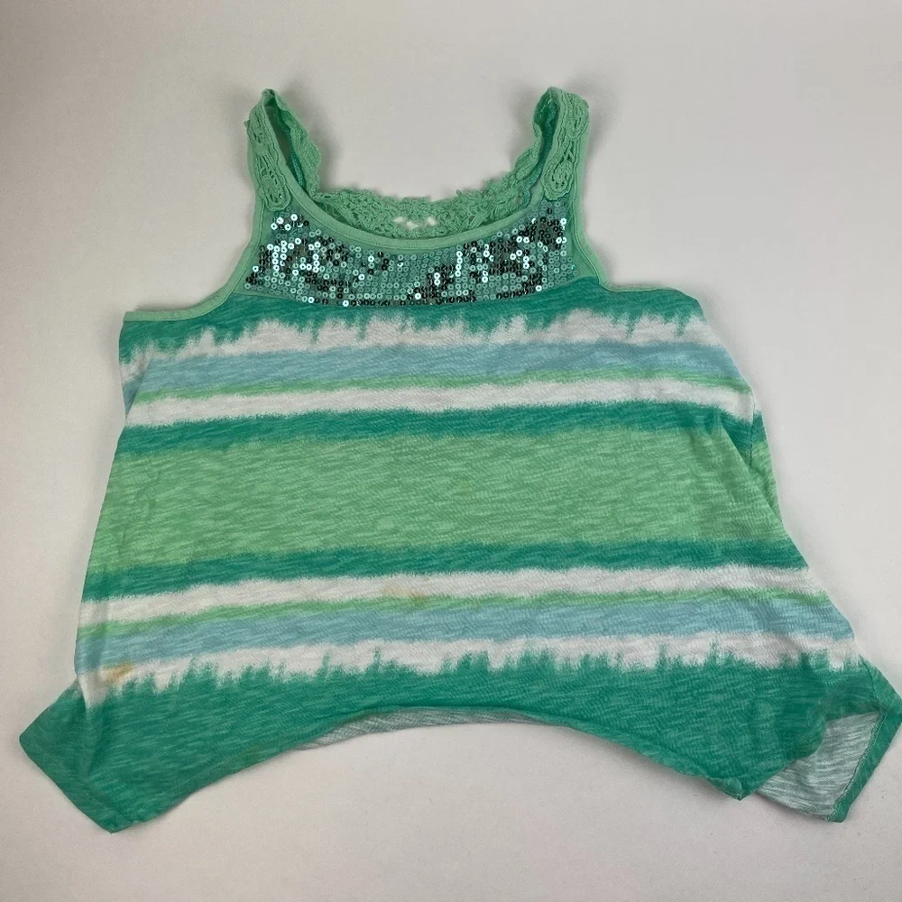 Justice Tank Top Girls 20 Green Striped Sleeveless